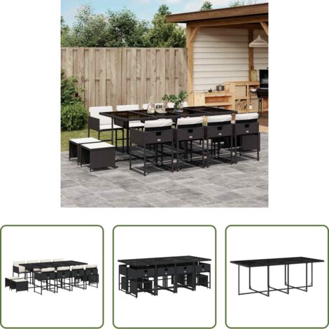 vidaXL Tavolo da giardino -  Set da Pranzo da Giardino 13pz con Cuscini Nero in Polyrattan