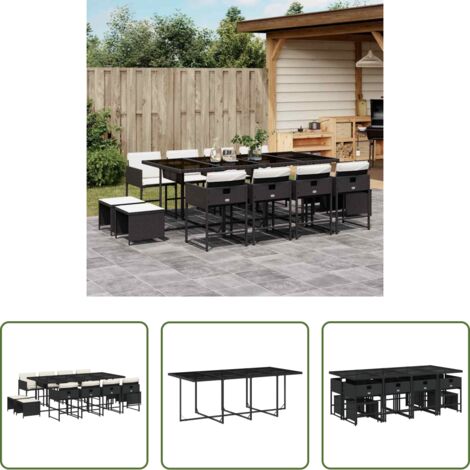vidaXL Tavolo da giardino -  Set da Pranzo da Giardino 13pz con Cuscini Nero in Polyrattan