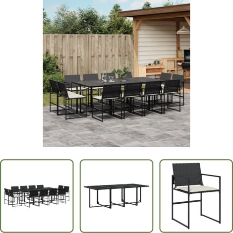 vidaXL Tavolo da giardino -  Set da Pranzo da Giardino 13pz con Cuscini Nero in Polyrattan