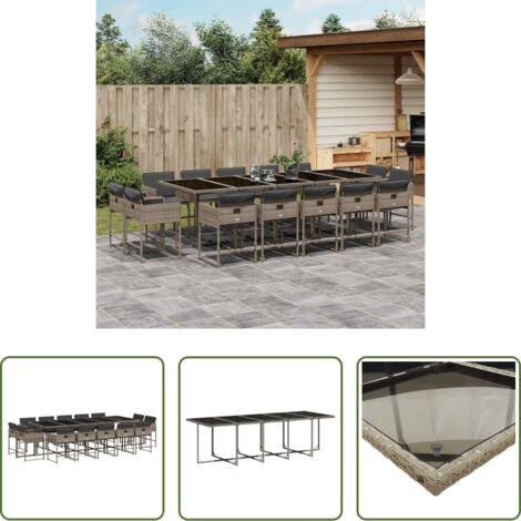 vidaXL Tavolo da giardino -  Set da Pranzo da Giardino 15 pz con Cuscini Grigio Polyrattan