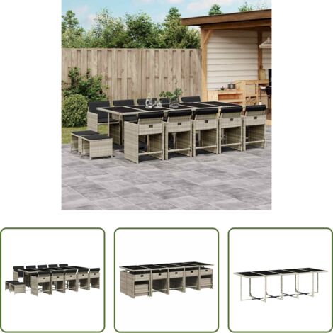 vidaXL Tavolo da giardino -  Set da Pranzo da Giardino 15 pz con Cuscini Grigio Polyrattan