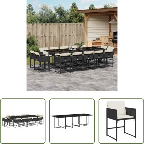 vidaXL Tavolo da giardino -  Set da Pranzo da Giardino 15 pz con Cuscini Nero in Polyrattan