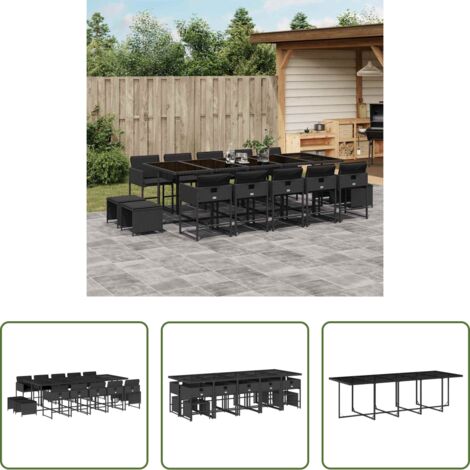 vidaXL Tavolo da giardino -  Set da Pranzo da Giardino 15 pz con Cuscini Nero in Polyrattan