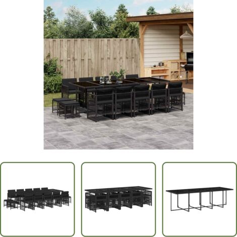 vidaXL Tavolo da giardino -  Set da Pranzo da Giardino 15 pz con Cuscini Nero in Polyrattan