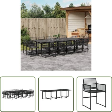 vidaXL Tavolo da giardino -  Set da Pranzo da Giardino 15 pz Nero in Polyrattan