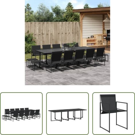 vidaXL Tavolo da giardino -  Set da Pranzo da Giardino 15 pz Nero in Textilene