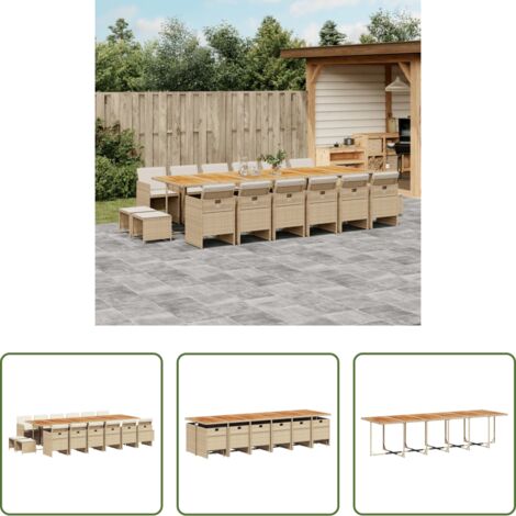 vidaXL Tavolo da giardino -  Set da Pranzo da Giardino 17 pz con Cuscini Beige in Polyrattan