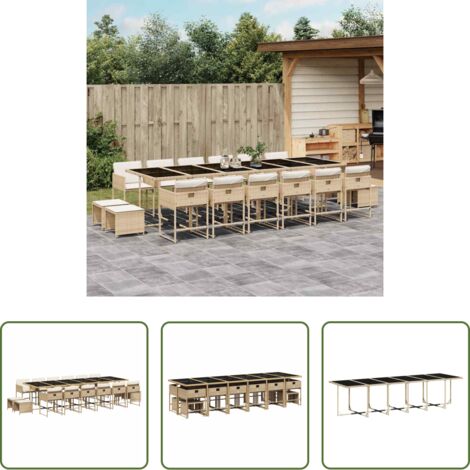 vidaXL Tavolo da giardino -  Set da Pranzo da Giardino 17 pz con Cuscini Beige in Polyrattan
