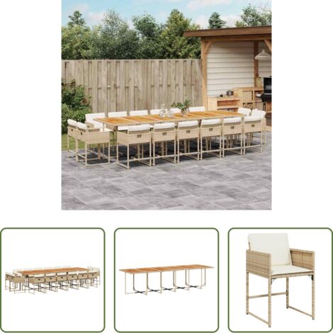 vidaXL Tavolo da giardino -  Set da Pranzo da Giardino 17 pz con Cuscini Beige in Polyrattan