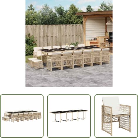 vidaXL Tavolo da giardino -  Set da Pranzo da Giardino 17 pz con Cuscini Beige in Polyrattan