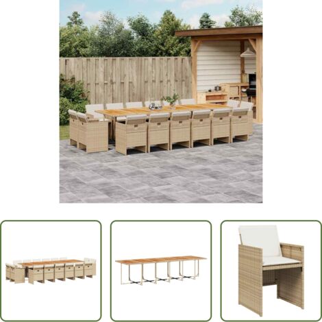 vidaXL Tavolo da giardino -  Set da Pranzo da Giardino 17 pz con Cuscini Beige in Polyrattan