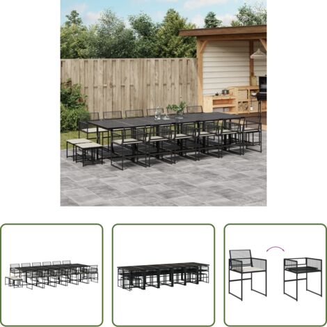 vidaXL Tavolo da giardino -  Set da Pranzo da Giardino 17 pz con Cuscini Nero in Polyrattan