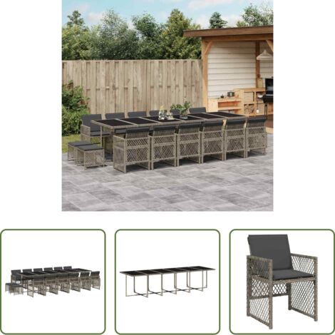 vidaXL Tavolo da giardino -  Set da Pranzo da Giardino 17pz con Cuscini Grigio in Polyrattan