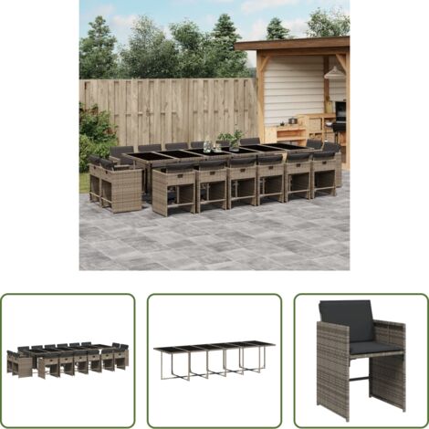 vidaXL Tavolo da giardino -  Set da Pranzo da Giardino 17pz con Cuscini Grigio in Polyrattan
