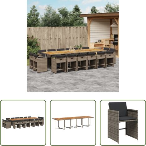 vidaXL Tavolo da giardino -  Set da Pranzo da Giardino 17pz con Cuscini Grigio in Polyrattan