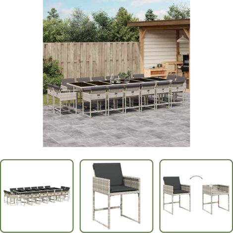 vidaXL Tavolo da giardino -  Set da Pranzo da Giardino 17pz con Cuscini Grigio in Polyrattan
