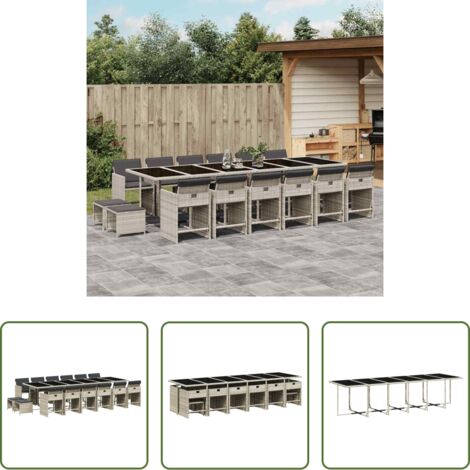vidaXL Tavolo da giardino -  Set da Pranzo da Giardino 17pz con Cuscini Grigio in Polyrattan
