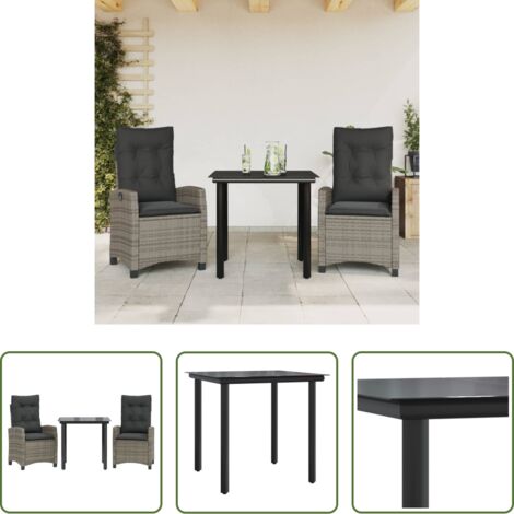 vidaXL Tavolo da giardino -  Set da Pranzo da Giardino 3 pz con Cuscini in Polyrattan Grigio
