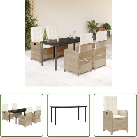 vidaXL Tavolo da giardino -  Set da Pranzo da Giardino 5 pz con Cuscini Beige in Polyrattan