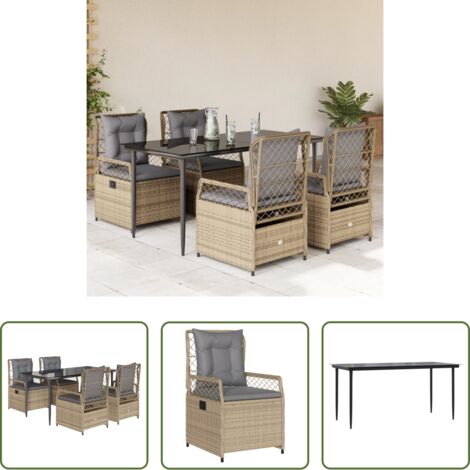 vidaXL Tavolo da giardino -  Set da Pranzo da Giardino 5 pz con Cuscini Beige in Polyrattan