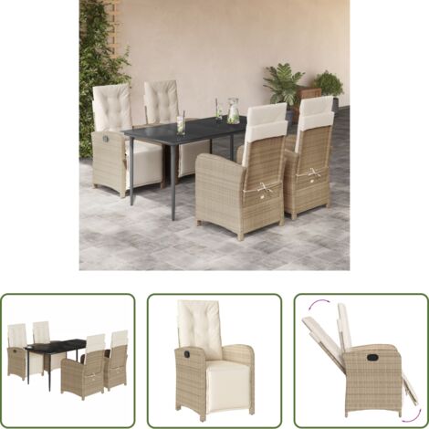 vidaXL Tavolo da giardino -  Set da Pranzo da Giardino 5 pz con Cuscini Beige in Polyrattan