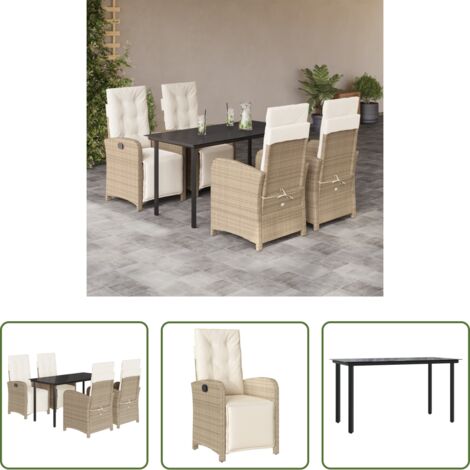 vidaXL Tavolo da giardino -  Set da Pranzo da Giardino 5 pz con Cuscini Beige in Polyrattan