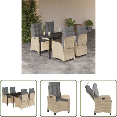 vidaXL Tavolo da giardino -  Set da Pranzo da Giardino 5 pz con Cuscini Beige in Polyrattan