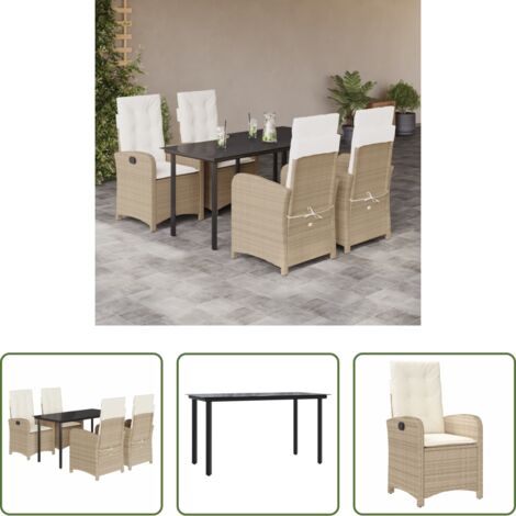 vidaXL Tavolo da giardino -  Set da Pranzo da Giardino 5 pz con Cuscini Beige in Polyrattan