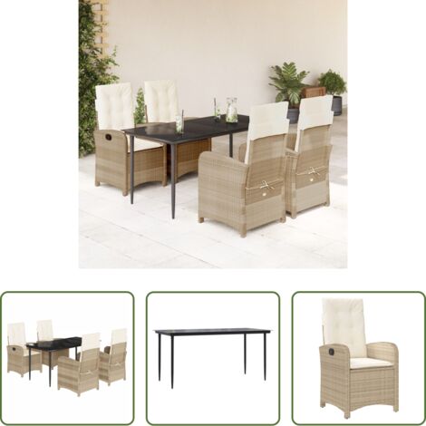 vidaXL Tavolo da giardino -  Set da Pranzo da Giardino 5 pz con Cuscini Beige in Polyrattan
