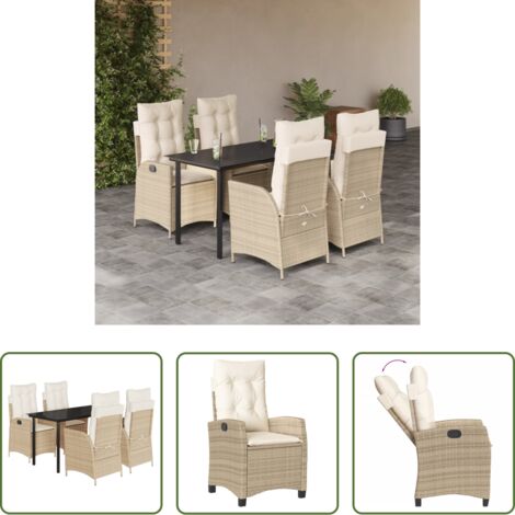 vidaXL Tavolo da giardino -  Set da Pranzo da Giardino 5 pz con Cuscini Beige in Polyrattan