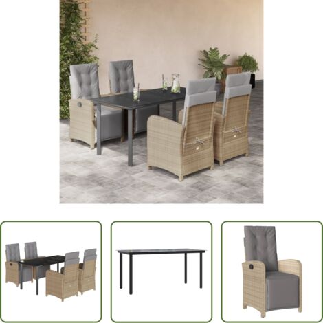 vidaXL Tavolo da giardino -  Set da Pranzo da Giardino 5 pz con Cuscini Beige in Polyrattan