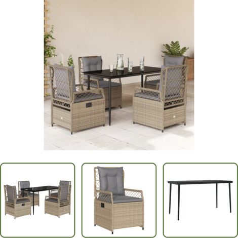 vidaXL Tavolo da giardino -  Set da Pranzo da Giardino 5 pz con Cuscini Beige in Polyrattan