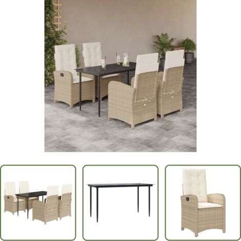 vidaXL Tavolo da giardino -  Set da Pranzo da Giardino 5 pz con Cuscini Beige in Polyrattan