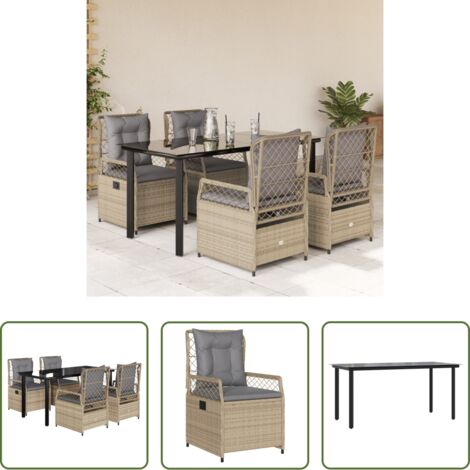 vidaXL Tavolo da giardino -  Set da Pranzo da Giardino 5 pz con Cuscini Beige in Polyrattan