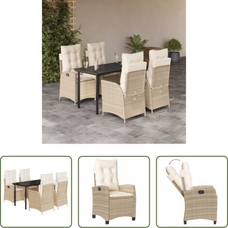 vidaXL Tavolo da giardino -  Set da Pranzo da Giardino 5 pz con Cuscini Beige in Polyrattan