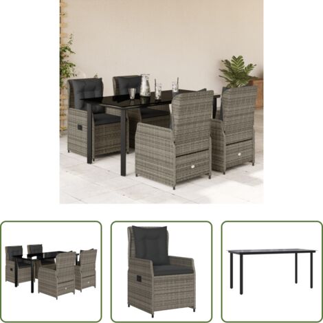 vidaXL Tavolo da giardino -  Set da Pranzo da Giardino 5 pz con Cuscini in Polyrattan Grigio
