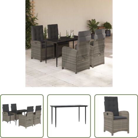 vidaXL Tavolo da giardino -  Set da Pranzo da Giardino 5 pz con Cuscini in Polyrattan Grigio