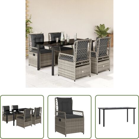 vidaXL Tavolo da giardino -  Set da Pranzo da Giardino 5 pz con Cuscini in Polyrattan Grigio