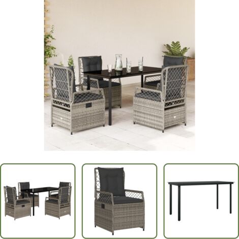 vidaXL Tavolo da giardino -  Set da Pranzo da Giardino 5 pz con Cuscini in Polyrattan Grigio