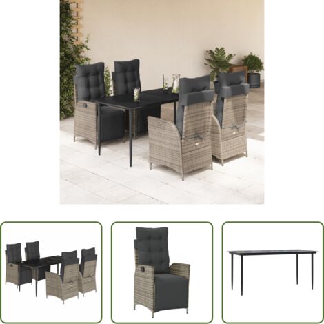 vidaXL Tavolo da giardino -  Set da Pranzo da Giardino 5 pz con Cuscini in Polyrattan Grigio