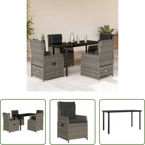vidaXL Tavolo da giardino -  Set da Pranzo da Giardino 5 pz con Cuscini in Polyrattan Grigio
