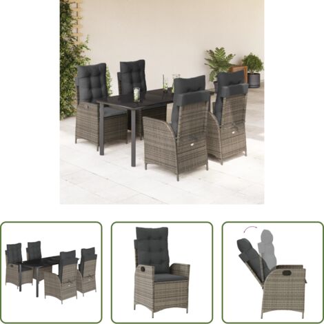 vidaXL Tavolo da giardino -  Set da Pranzo da Giardino 5 pz con Cuscini in Polyrattan Grigio
