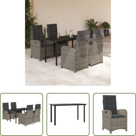 vidaXL Tavolo da giardino -  Set da Pranzo da Giardino 5 pz con Cuscini in Polyrattan Grigio