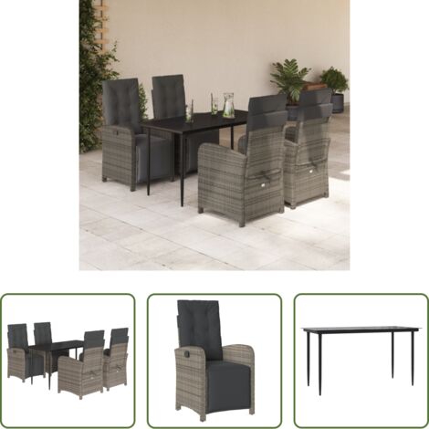 vidaXL Tavolo da giardino -  Set da Pranzo da Giardino 5 pz con Cuscini in Polyrattan Grigio
