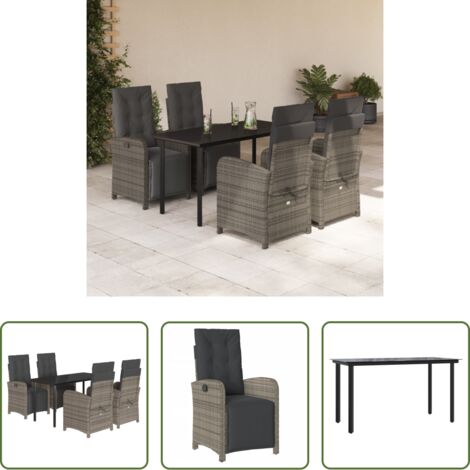 vidaXL Tavolo da giardino -  Set da Pranzo da Giardino 5 pz con Cuscini in Polyrattan Grigio