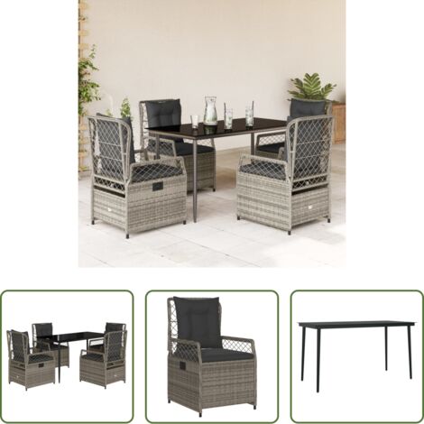 vidaXL Tavolo da giardino -  Set da Pranzo da Giardino 5 pz con Cuscini in Polyrattan Grigio