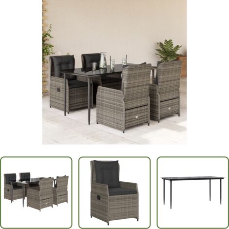 vidaXL Tavolo da giardino -  Set da Pranzo da Giardino 5 pz con Cuscini in Polyrattan Grigio