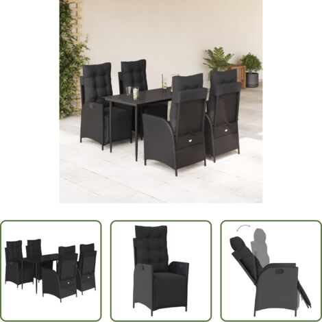 vidaXL Tavolo da giardino -  Set da Pranzo da Giardino 5 pz Nero con Cuscini in Polyrattan
