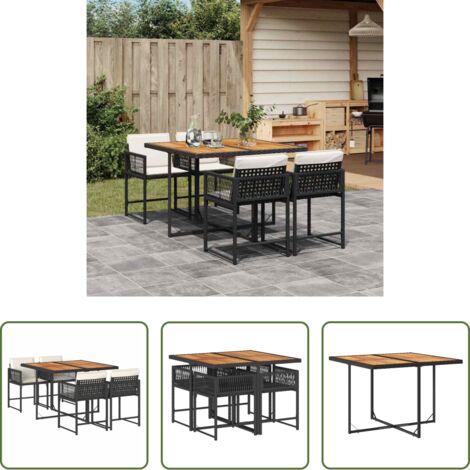 vidaXL Tavolo da giardino -  Set da Pranzo da Giardino 5 pz Nero con Cuscini in Polyrattan