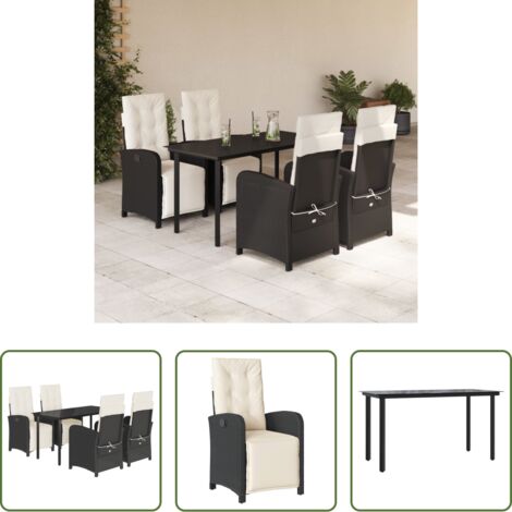 vidaXL Tavolo da giardino -  Set da Pranzo da Giardino 5 pz Nero con Cuscini in Polyrattan